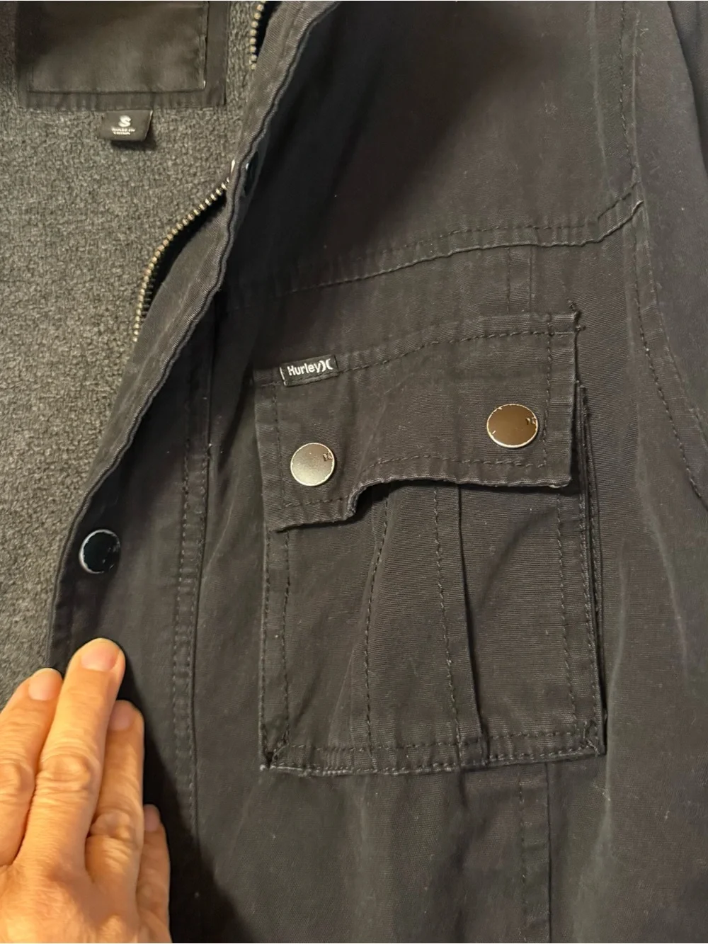 Hurley Men's Black Military Field Jacket with Multiple Pockets